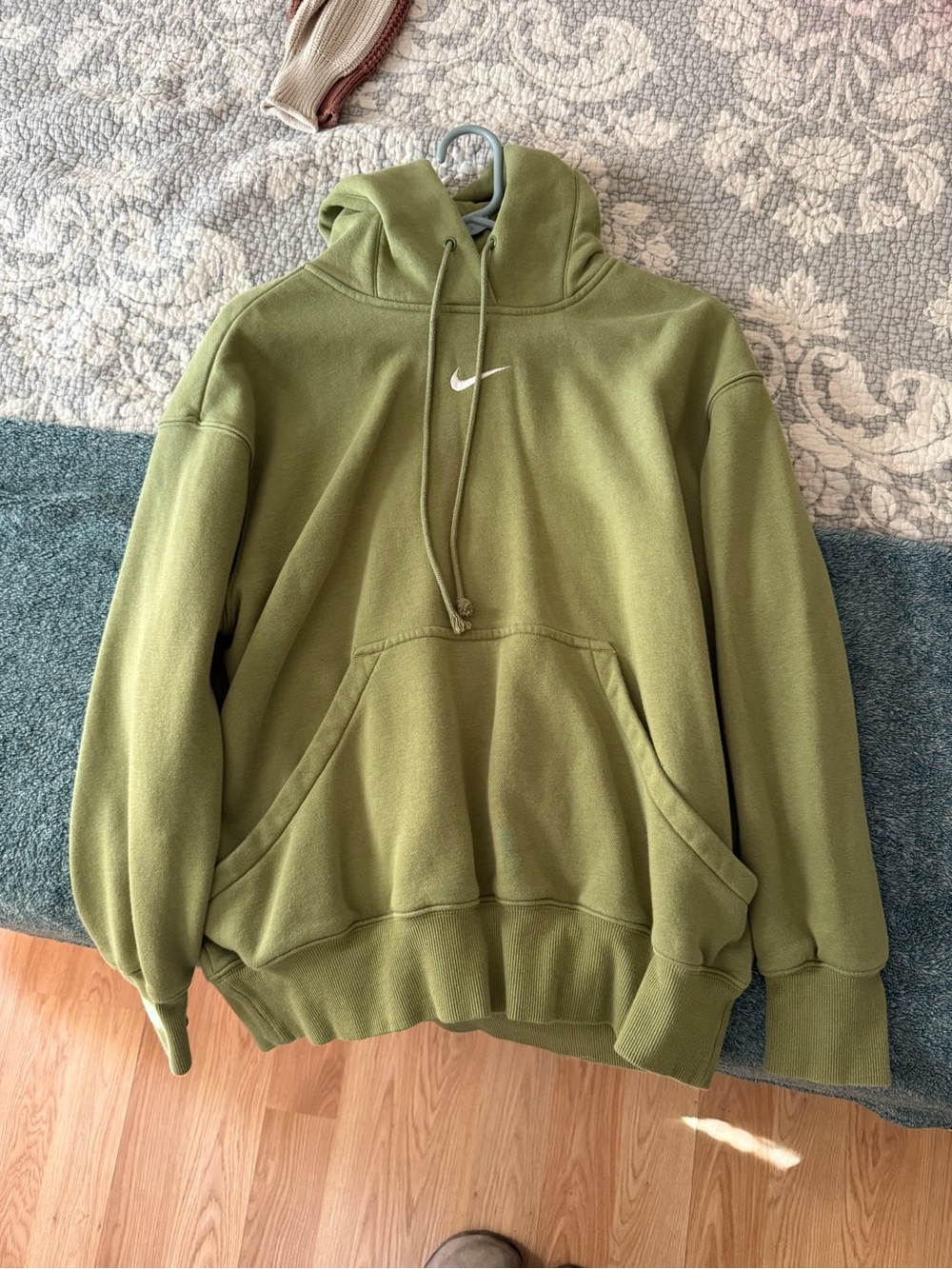 Nike Olive Green Pullover Hoodie with White Swoosh